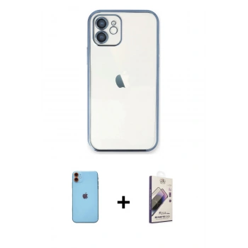 MARSİLYAN™- iPhone 11 Kılıf Vadi Minimal - Siyah Bilvis 3D Mat Cam Ekran Koruyucu + Neon Fosforlu Kamera Lens - TU