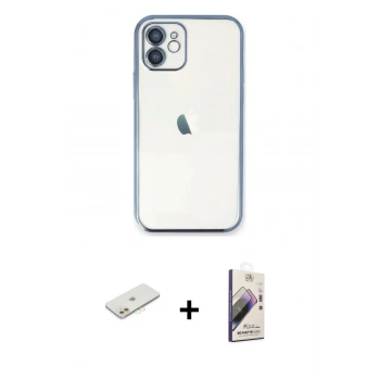 MARSİLYAN™- iPhone 11 Kılıf Vadi Minimal - Siyah Bilvis 3D Mat Cam Ekran Koruyucu + Renkli Kamera Lens Koruma Cam - TU