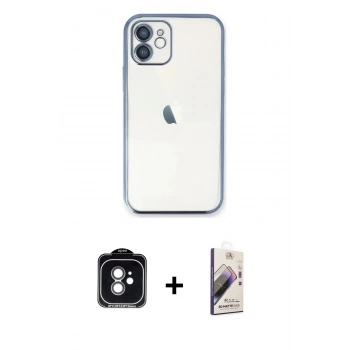 MARSİLYAN™- iPhone 11 Kılıf Vadi Minimal - Siyah Bilvis 3D Mat Cam Ekran Koruyucu + PVD Metal Kamera Lens - YL