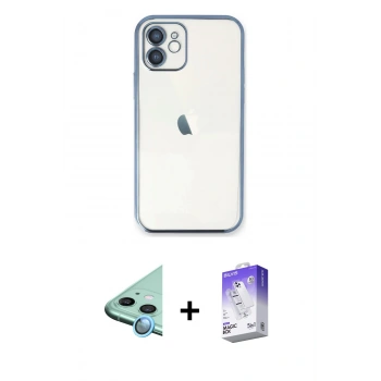 MARSİLYAN™- iPhone 11 Kılıf Vadi Minimal - Siyah Bilvis 5in1 3D Magic Cam Ekran Koruyucu + Raze Metal Kamera Lens - MI