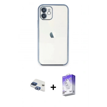 MARSİLYAN™- iPhone 11 Kılıf Vadi Minimal - Siyah Bilvis 5in1 3D Magic Cam Ekran Koruyucu + Pers Alüminyum Kamera Lens - LT