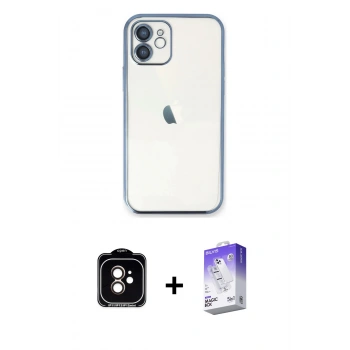 MARSİLYAN™- iPhone 11 Kılıf Vadi Minimal - Siyah Bilvis 5in1 3D Magic Cam Ekran Koruyucu + PVD Metal Kamera Lens - TU
