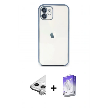 MARSİLYAN™- iPhone 11 Kılıf Vadi Minimal - Siyah Bilvis 5in1 3D Magic Cam Ekran Koruyucu + Raze Metal Kamera Lens - GS