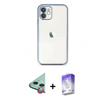 MARSİLYAN™- iPhone 11 Kılıf Vadi Minimal - Siyah Bilvis 5in1 3D Magic Cam Ekran Koruyucu + Raze Metal Kamera Lens - KI