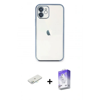 MARSİLYAN™- iPhone 11 Kılıf Vadi Minimal - Siyah Bilvis 5in1 3D Magic Cam Ekran Koruyucu + Renkli Kamera Lens Koruma Cam - SI
