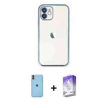 MARSİLYAN™- iPhone 11 Kılıf Vadi Minimal - Siyah Bilvis 5in1 3D Magic Cam Ekran Koruyucu + Neon Fosforlu Kamera Lens - TU