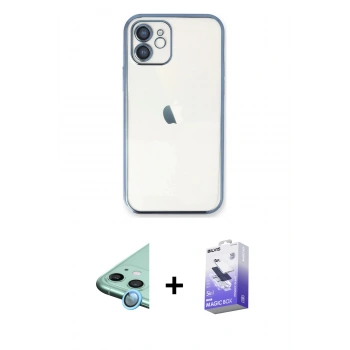 MARSİLYAN™- iPhone 11 Kılıf Vadi Minimal - Siyah Bilvis 5in1 5D Magic Hayalet Cam Ekran Koruyucu + Raze Metal Kamera Lens - MI