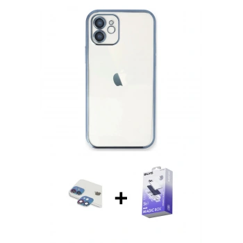 MARSİLYAN™- iPhone 11 Kılıf Vadi Minimal - Siyah Bilvis 5in1 5D Magic Hayalet Cam Ekran Koruyucu + Pers Alüminyum Kamera Lens - GI