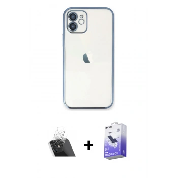 MARSİLYAN™- iPhone 11 Kılıf Vadi Minimal - Siyah Bilvis 5in1 5D Magic Hayalet Cam Ekran Koruyucu + Kamera Lens Koruma Cam - SF