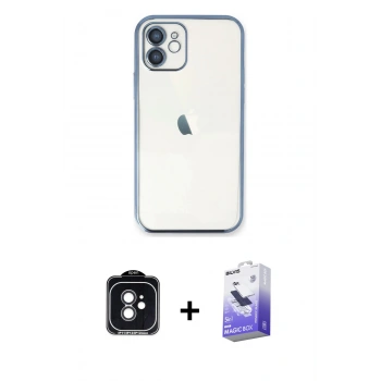 MARSİLYAN™- iPhone 11 Kılıf Vadi Minimal - Siyah Bilvis 5in1 5D Magic Hayalet Cam Ekran Koruyucu + PVD Metal Kamera Lens - SH