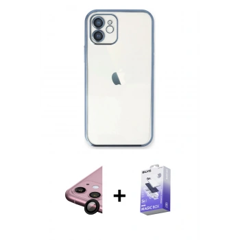 MARSİLYAN™- iPhone 11 Kılıf Vadi Minimal - Siyah Bilvis 5in1 5D Magic Hayalet Cam Ekran Koruyucu + Raze Metal Kamera Lens - SH