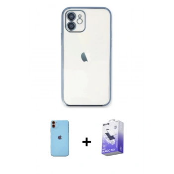 MARSİLYAN™- iPhone 11 Kılıf Vadi Minimal - Siyah Bilvis 5in1 5D Magic Hayalet Cam Ekran Koruyucu + Neon Fosforlu Kamera Lens - TU