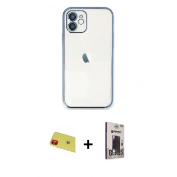 MARSİLYAN™- iPhone 11 Kılıf Vadi Minimal - Siyah Bilvis Hayalet Cam Ekran Koruyucu + Rainbow Kamera Lens Koruma Cam - KI