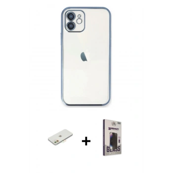 MARSİLYAN™- iPhone 11 Kılıf Vadi Minimal - Siyah Bilvis Hayalet Cam Ekran Koruyucu + Renkli Kamera Lens Koruma Cam - TU