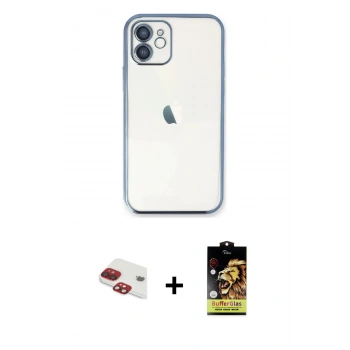 MARSİLYAN™- iPhone 11 Kılıf Vadi Minimal - Siyah Buffer Cam Ekran Koruyucu + Pers Alüminyum Kamera Lens - KI