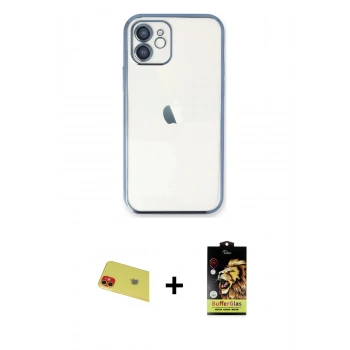 MARSİLYAN™- iPhone 11 Kılıf Vadi Minimal - Siyah Buffer Cam Ekran Koruyucu + Rainbow Kamera Lens Koruma Cam - KI