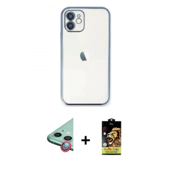 MARSİLYAN™- iPhone 11 Kılıf Vadi Minimal - Siyah Buffer Cam Ekran Koruyucu + Raze Metal Kamera Lens - KI