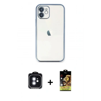 MARSİLYAN™- iPhone 11 Kılıf Vadi Minimal - Siyah Buffer Cam Ekran Koruyucu + PVD Metal Kamera Lens - MI