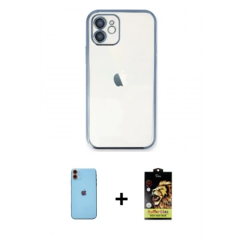 MARSİLYAN™- iPhone 11 Kılıf Vadi Minimal - Siyah Buffer Cam Ekran Koruyucu + Neon Fosforlu Kamera Lens - TU