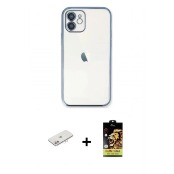 MARSİLYAN™- iPhone 11 Kılıf Vadi Minimal - Siyah Buffer Cam Ekran Koruyucu + Renkli Kamera Lens Koruma Cam - PE