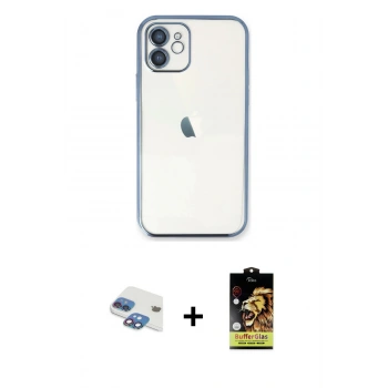 MARSİLYAN™- iPhone 11 Kılıf Vadi Minimal - Siyah Buffer Cam Ekran Koruyucu + Pers Alüminyum Kamera Lens - GI