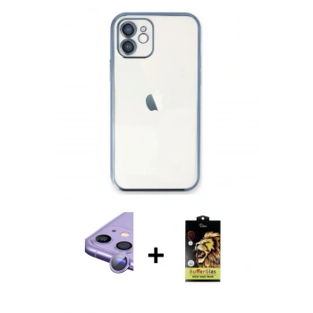 MARSİLYAN™- iPhone 11 Kılıf Vadi Minimal - Siyah Buffer Cam Ekran Koruyucu + Raze Metal Kamera Lens - MR