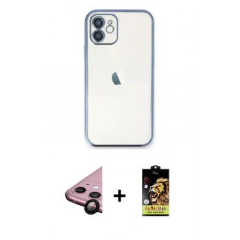 MARSİLYAN™- iPhone 11 Kılıf Vadi Minimal - Siyah Buffer Cam Ekran Koruyucu + Raze Metal Kamera Lens - SH