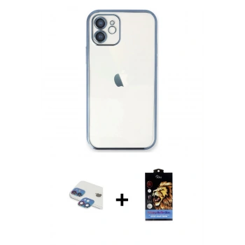 MARSİLYAN™- iPhone 11 Kılıf Vadi Minimal - Siyah Buffer Hayalet Cam Ekran Koruyucu + Pers Alüminyum Kamera Lens - GI