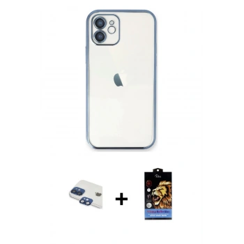 MARSİLYAN™- iPhone 11 Kılıf Vadi Minimal - Siyah Buffer Hayalet Cam Ekran Koruyucu + Pers Alüminyum Kamera Lens - LT