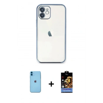 MARSİLYAN™- iPhone 11 Kılıf Vadi Minimal - Siyah Buffer Hayalet Cam Ekran Koruyucu + Neon Fosforlu Kamera Lens - MI