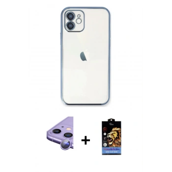 MARSİLYAN™- iPhone 11 Kılıf Vadi Minimal - Siyah Buffer Hayalet Cam Ekran Koruyucu + Raze Metal Kamera Lens - MR