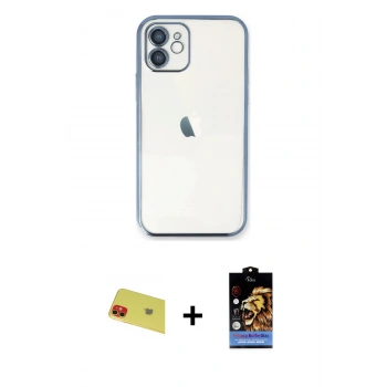 MARSİLYAN™- iPhone 11 Kılıf Vadi Minimal - Siyah Buffer Hayalet Cam Ekran Koruyucu + Rainbow Kamera Lens Koruma Cam - KI