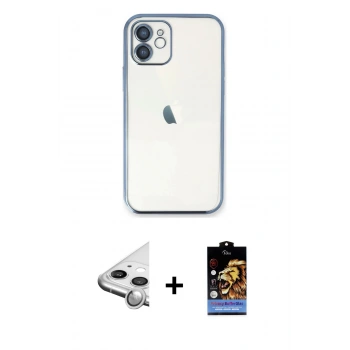 MARSİLYAN™- iPhone 11 Kılıf Vadi Minimal - Siyah Buffer Hayalet Cam Ekran Koruyucu + Raze Metal Kamera Lens - GS