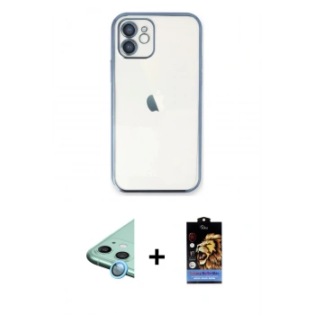 MARSİLYAN™- iPhone 11 Kılıf Vadi Minimal - Siyah Buffer Hayalet Cam Ekran Koruyucu + Raze Metal Kamera Lens - MI