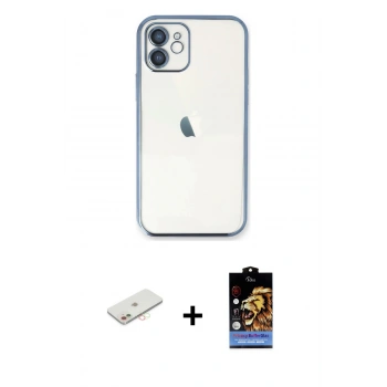 MARSİLYAN™- iPhone 11 Kılıf Vadi Minimal - Siyah Buffer Hayalet Cam Ekran Koruyucu + Renkli Kamera Lens Koruma Cam - YL