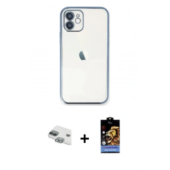 MARSİLYAN™- iPhone 11 Kılıf Vadi Minimal - Siyah Buffer Hayalet Cam Ekran Koruyucu + Pers Alüminyum Kamera Lens - YL