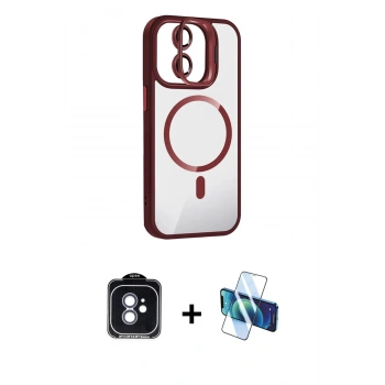 MARSİLYAN™- iPhone 11 Kılıf Yadigar Asil Koleksiyonu - Siyah 3D Antistatik Cam Ekran Koruyucu + PVD Metal Kamera Lens - MI
