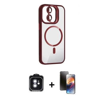 MARSİLYAN™- iPhone 11 Kılıf Yadigar Asil Koleksiyonu - Siyah 3D Antistatik Mat Seramik Nano Ekran Koruyucu + PVD Metal Kamera Lens - MI