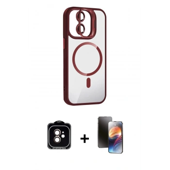 MARSİLYAN™- iPhone 11 Kılıf Yadigar Asil Koleksiyonu - Siyah 3D Antistatik Mat Seramik Nano Ekran Koruyucu + PVD Metal Kamera Lens - TU