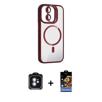 MARSİLYAN™- iPhone 11 Kılıf Yadigar Asil Koleksiyonu - Siyah Buffer Hayalet Cam Ekran Koruyucu + PVD Metal Kamera Lens - MI
