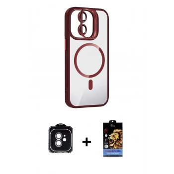 MARSİLYAN™- iPhone 11 Kılıf Yadigar Asil Koleksiyonu - Siyah Buffer Hayalet Cam Ekran Koruyucu + PVD Metal Kamera Lens - YL