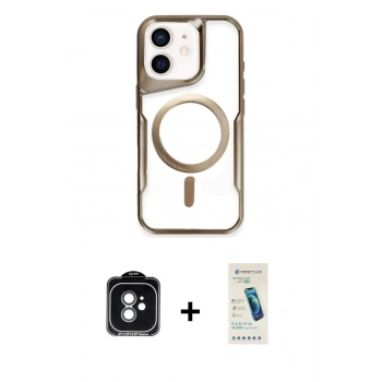 MARSİLYAN™- iPhone 11 Kılıf Yadigar Klasik Özel Seri - Şeffaf Pasifik Cam Ekran Koruyucu + PVD Metal Kamera Lens - YL