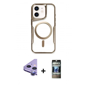 MARSİLYAN™- iPhone 11 Kılıf Yadigar Klasik Özel Seri - Siyah 34D Hayalet Izgaralı Cam + Raze Metal Kamera Lens - MR