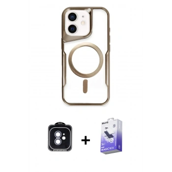 MARSİLYAN™- iPhone 11 Kılıf Yadigar Klasik Özel Seri - Siyah Bilvis 5in1 5D Magic Hayalet Cam Ekran Koruyucu + PVD Metal Kamera Lens - MI