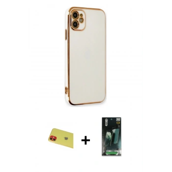MARSİLYAN™- iPhone 11 Kılıf Yankı Serisi - Şeffaf 360 Full Body Arka Koruyucu + Rainbow Kamera Lens Koruma Cam - KI