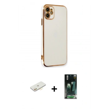 MARSİLYAN™- iPhone 11 Kılıf Yankı Serisi - Şeffaf 360 Full Body Arka Koruyucu + Renkli Kamera Lens Koruma Cam - SI