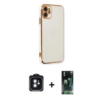 MARSİLYAN™- iPhone 11 Kılıf Yankı Serisi - Şeffaf 360 Full Body Arka Koruyucu + PVD Metal Kamera Lens - SH