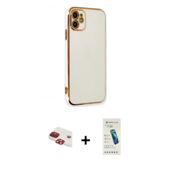 MARSİLYAN™- iPhone 11 Kılıf Yankı Serisi - Şeffaf Pasifik Cam Ekran Koruyucu + Pers Alüminyum Kamera Lens - KI