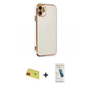 MARSİLYAN™- iPhone 11 Kılıf Yankı Serisi - Şeffaf Pasifik Cam Ekran Koruyucu + Rainbow Kamera Lens Koruma Cam - KI