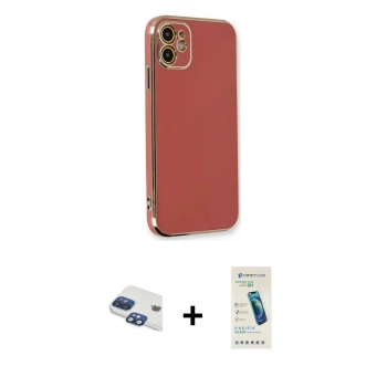 MARSİLYAN™- iPhone 11 Kılıf Yankı Serisi - Şeffaf Pasifik Cam Ekran Koruyucu + Pers Alüminyum Kamera Lens - LT